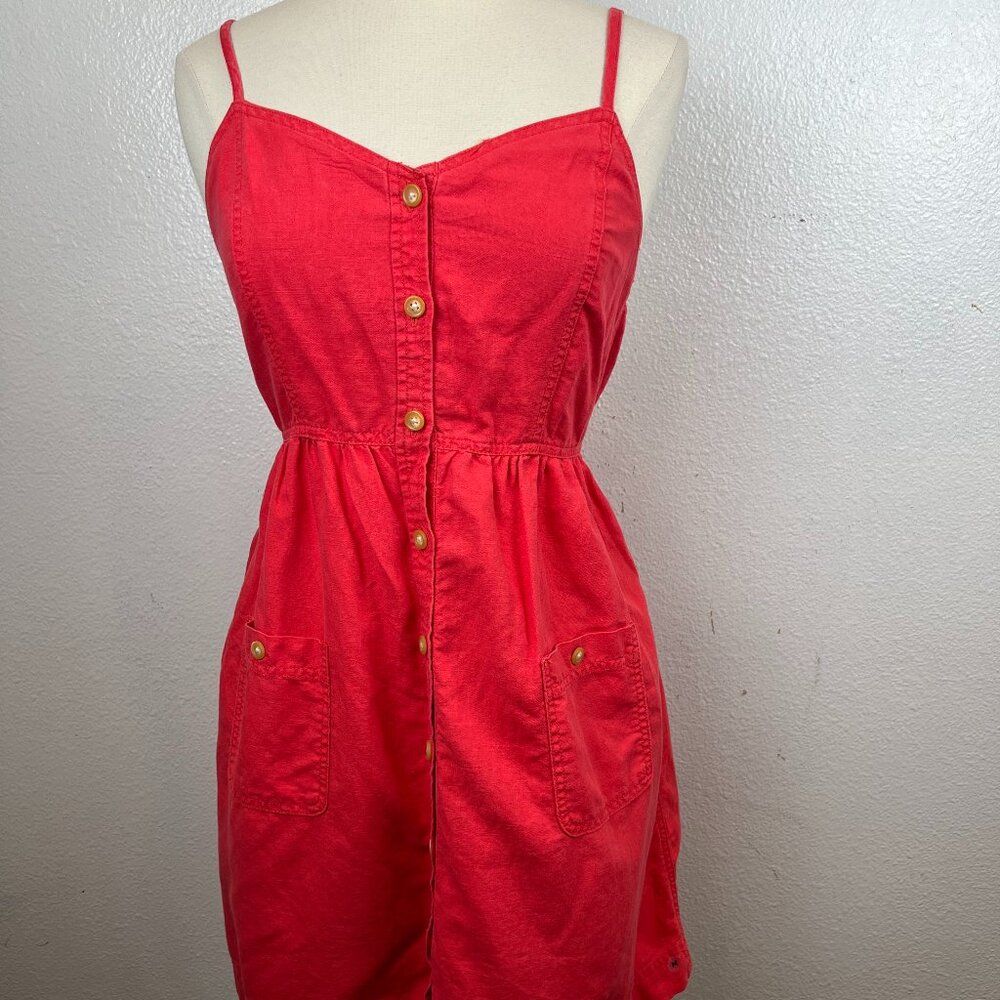 NWT Aerie Linen Cotton Blend Dress Size Medium in Coral Button Up Sleeveless